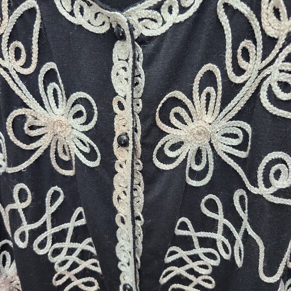 Investments II Cardigan Womens 3X Black Cream V-Neck Button Up Embellished - Picture 5 of 11
